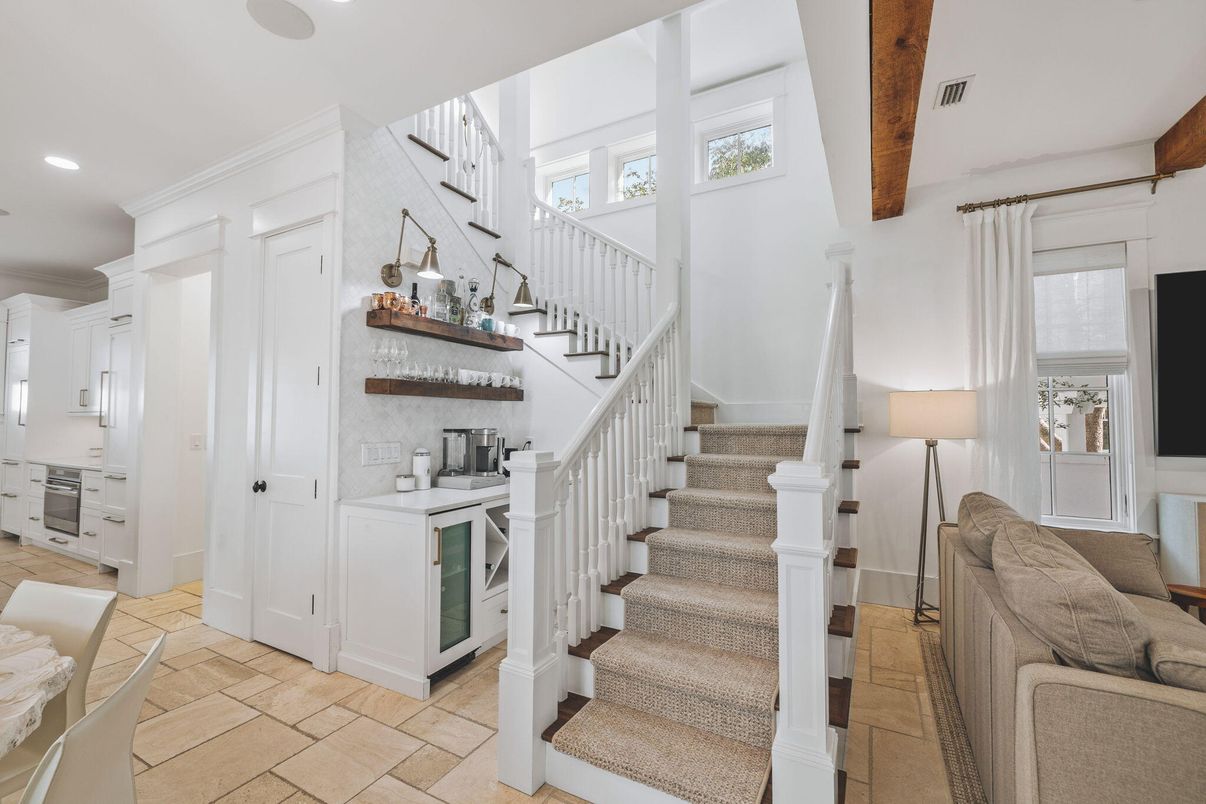 Interior, Kitchen, Recessed Lighting, Stainless Steel Appliances, Wooden Beams
