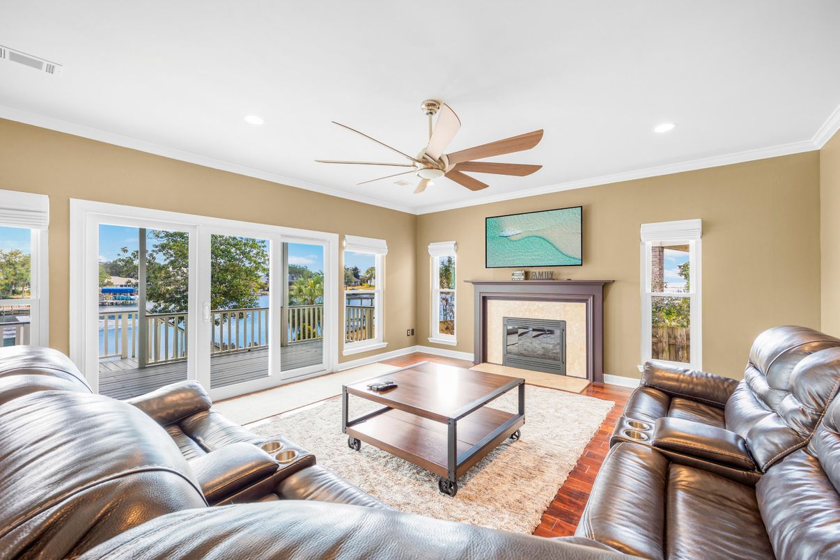 Fireplace, Interior, Living room, Recessed Lighting, Water
