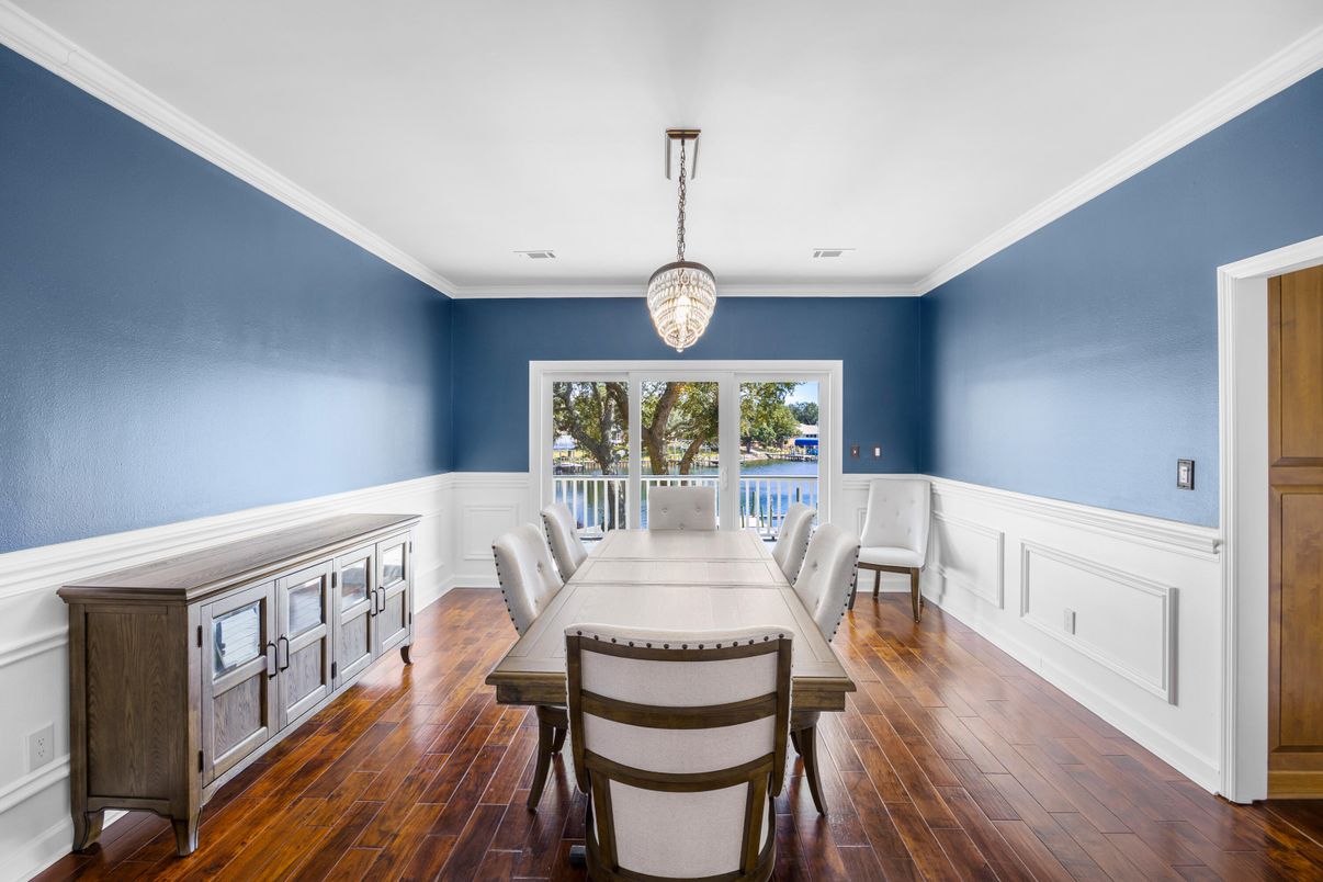 Dining room, Interior, Pendant Lights, Wood Texture Flooring