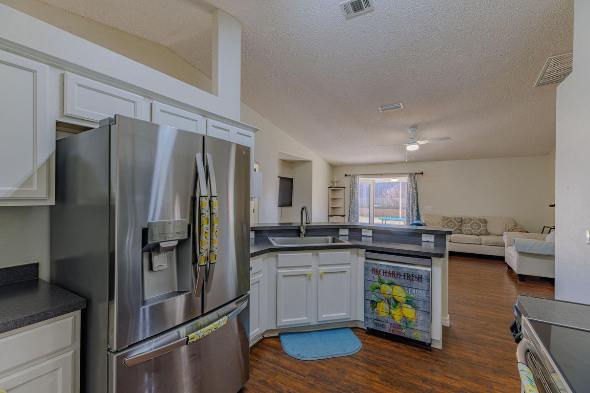 Interior, Kitchen, Living room, Stainless Steel Appliances, Wood Texture Flooring