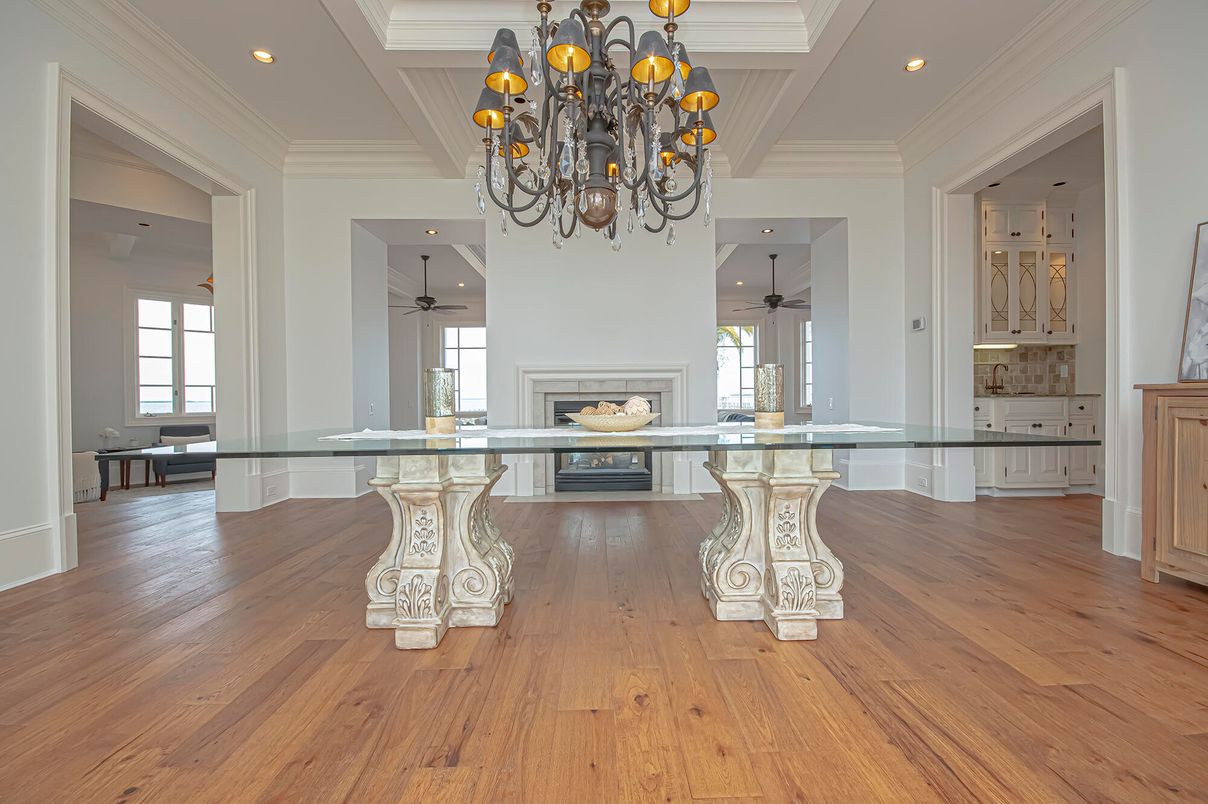Chandelier, Fireplace, Interior, Recessed Lighting, Wood Texture Flooring