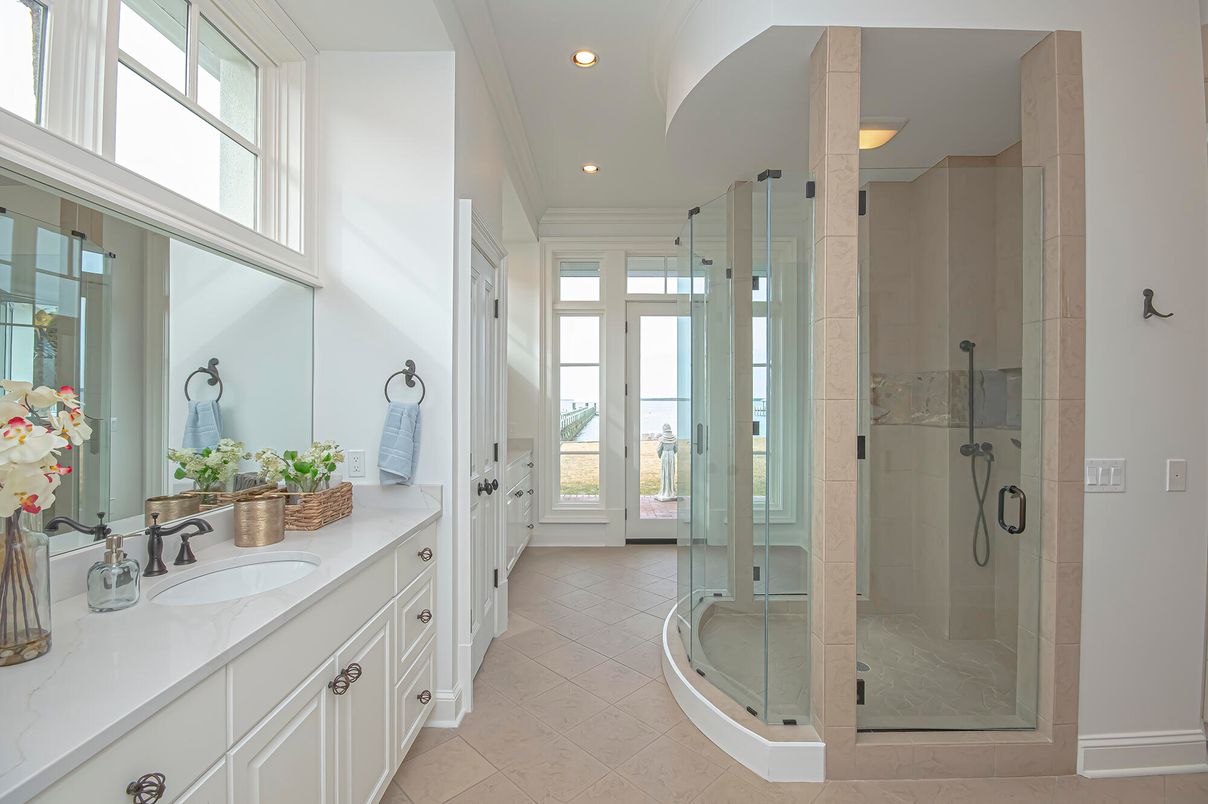 Bathroom, Dual Sink Vanities, Glass Shower, Interior, Recessed Lighting
