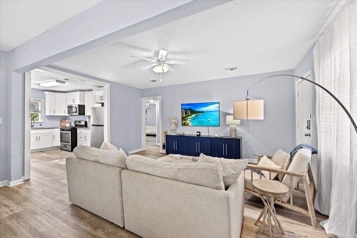 Interior, Kitchen, Living room, Stainless Steel Appliances, Wood Texture Flooring
