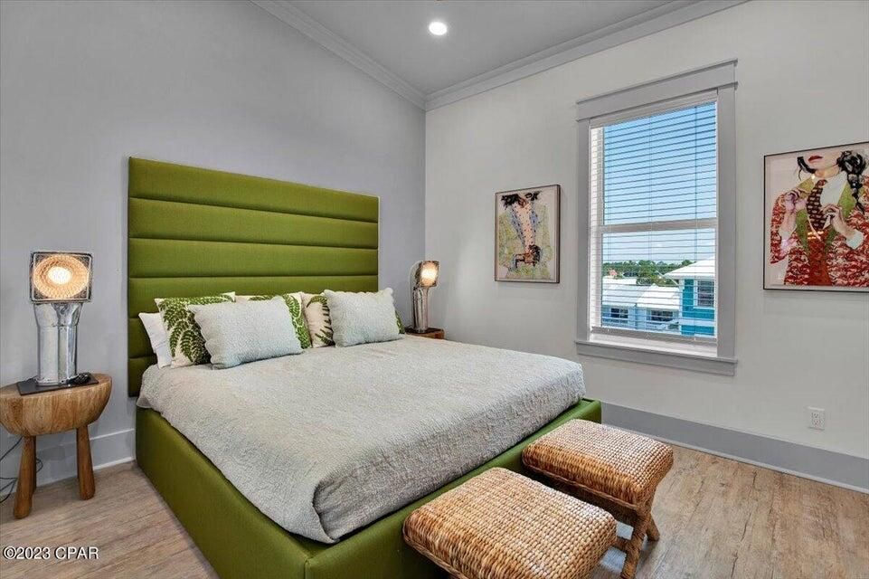 Bedroom, Interior, Recessed Lighting, Wood Texture Flooring