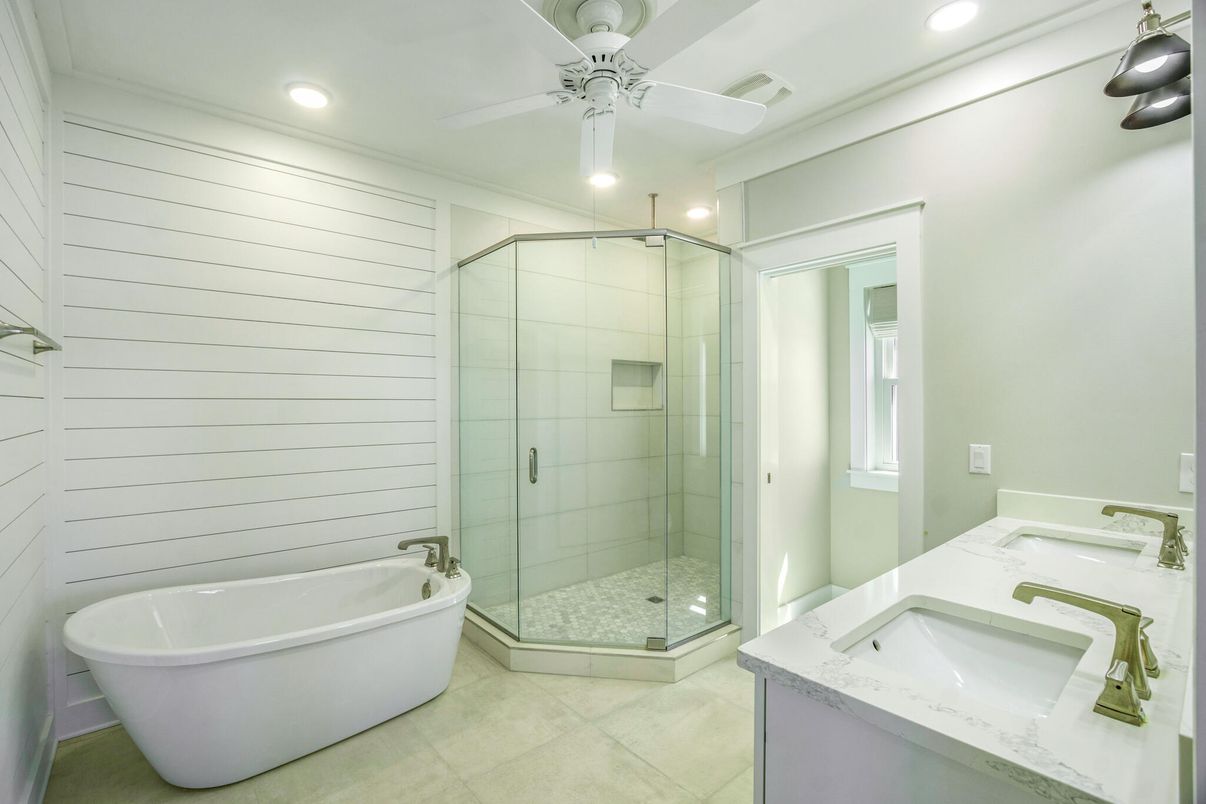 Bathroom, Dual Sink Vanities, Free Standing Baths, Glass Shower, Interior, Recessed Lighting