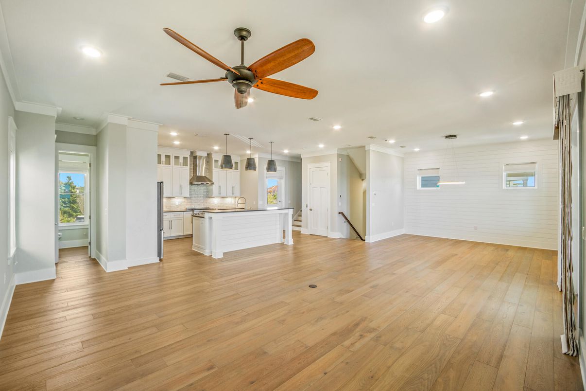 Interior, Kitchen, Pendant Lights, Recessed Lighting, Wood Texture Flooring