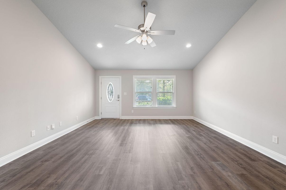 Empty room, Interior, Recessed Lighting, Wood Texture Flooring