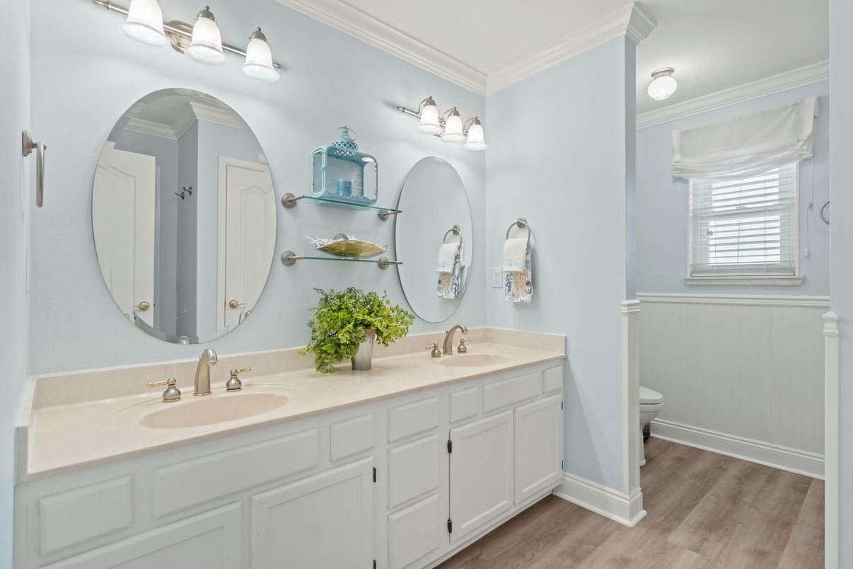 Bathroom, Dual Sink Vanities, Interior, Wood Texture Flooring