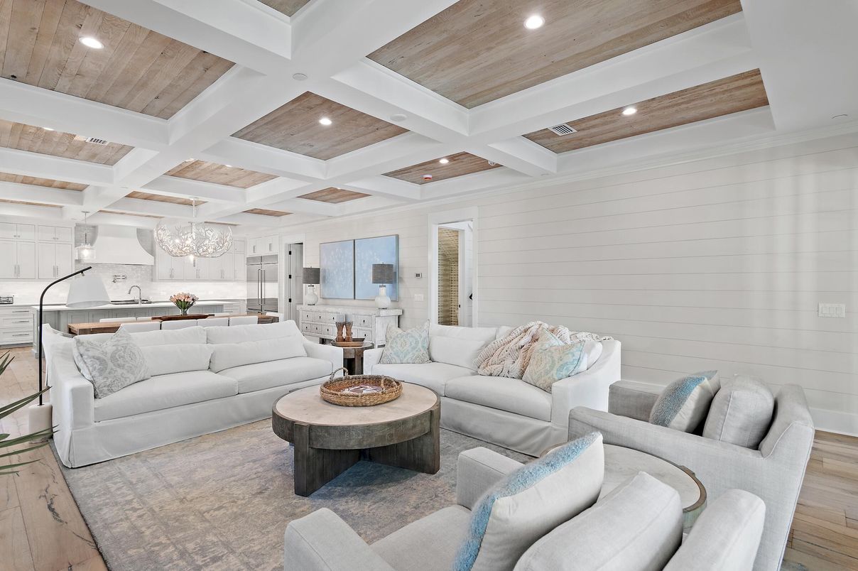 Interior, Kitchen, Living room, Pendant Lights, Recessed Lighting, Wooden Ceilings, Wood Texture Flooring
