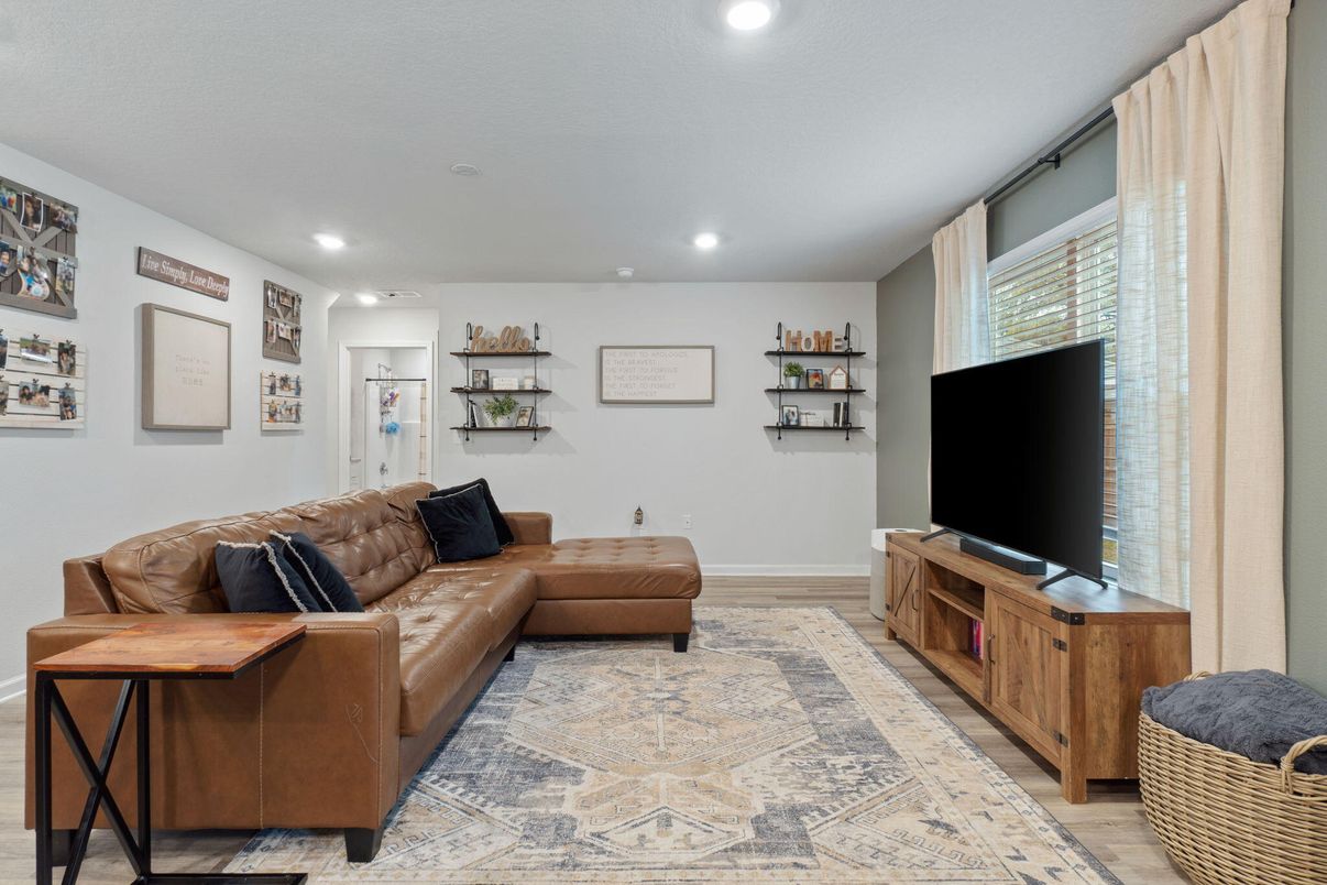 Interior, Living room, Recessed Lighting, Wood Texture Flooring