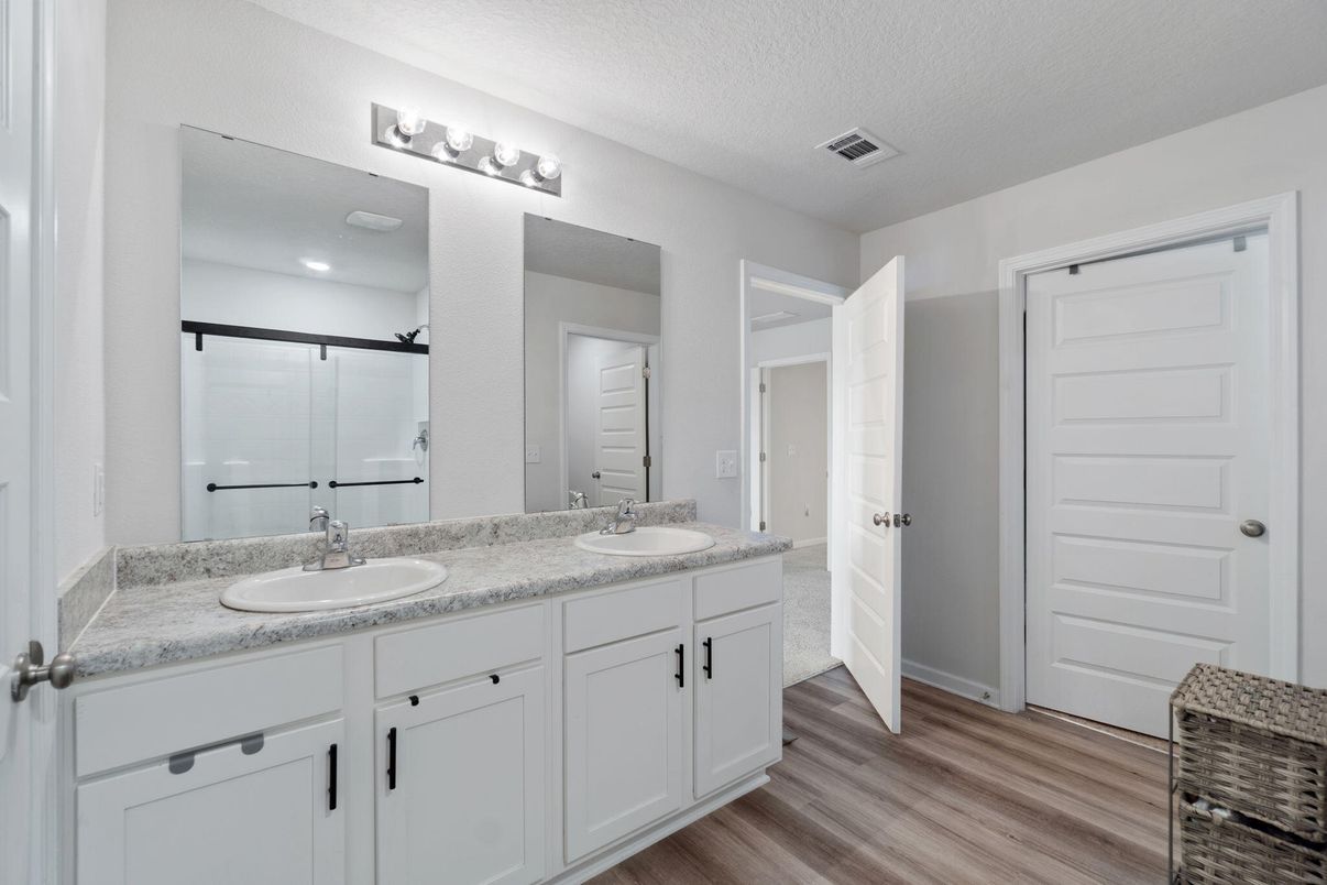 Bathroom, Dual Sink Vanities, Interior, Wood Texture Flooring