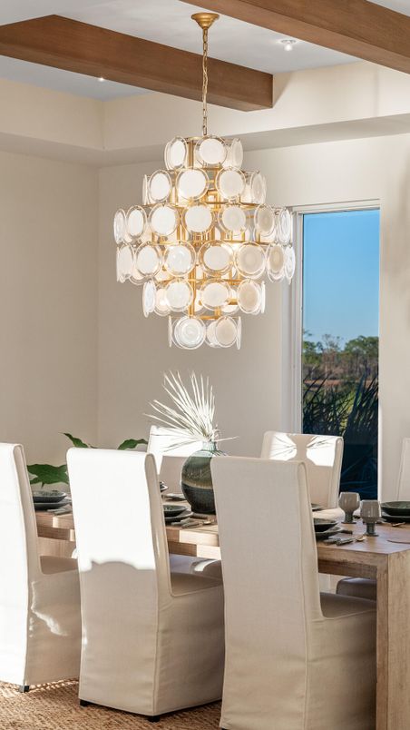 Dining room, Interior, Living room, Pendant Lights, Wooden Beams