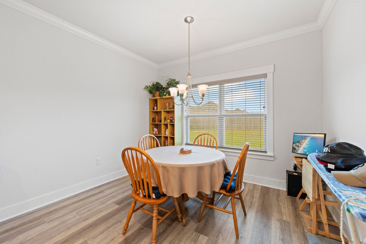 Dining room, Interior, Pendant Lights, Wood Texture Flooring