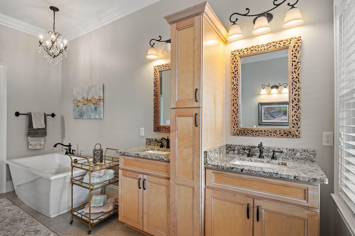 Bathroom, Chandelier, Dual Sink Vanities, Free Standing Baths, Interior