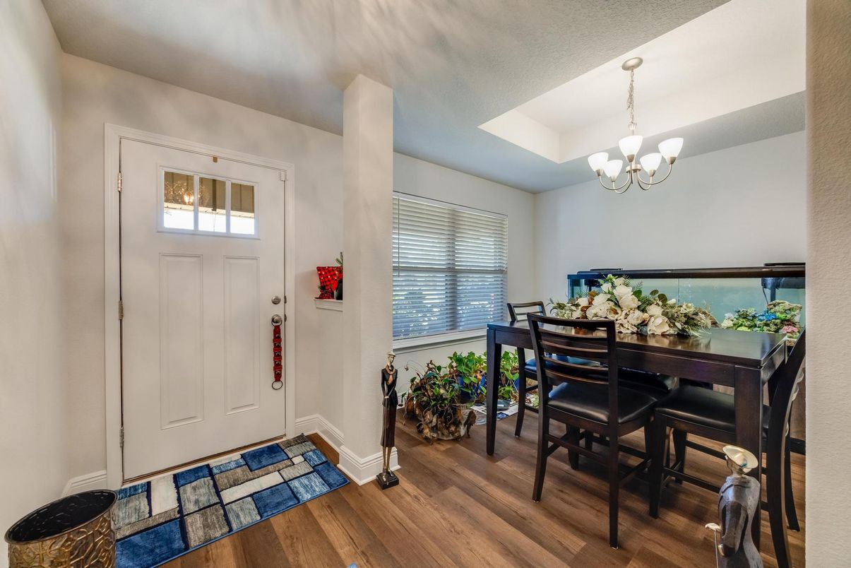 Chandelier, Dining room, Interior, Wood Texture Flooring