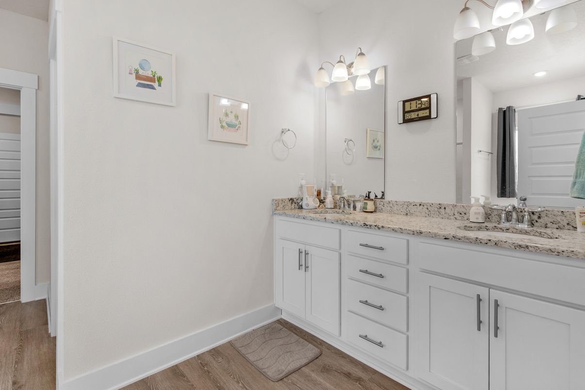 Bathroom, Dual Sink Vanities, Interior, Wood Texture Flooring