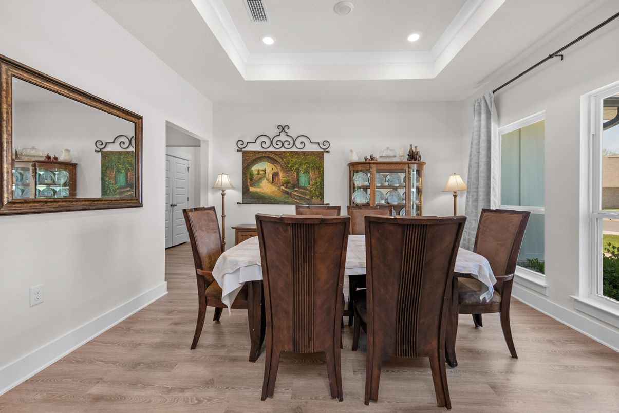 Dining room, Interior, Recessed Lighting, Wood Texture Flooring