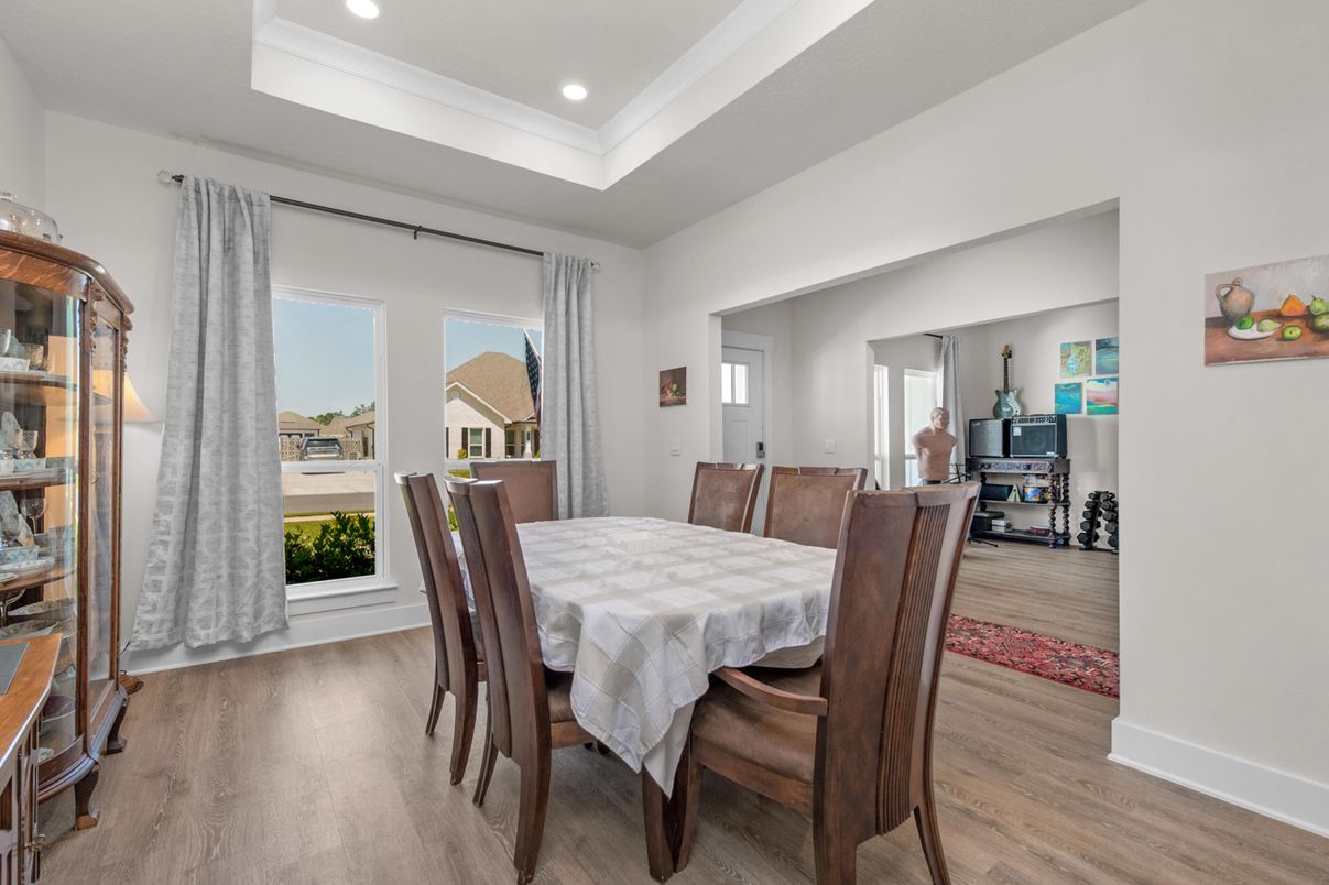 Dining room, Interior, Recessed Lighting, Wood Texture Flooring