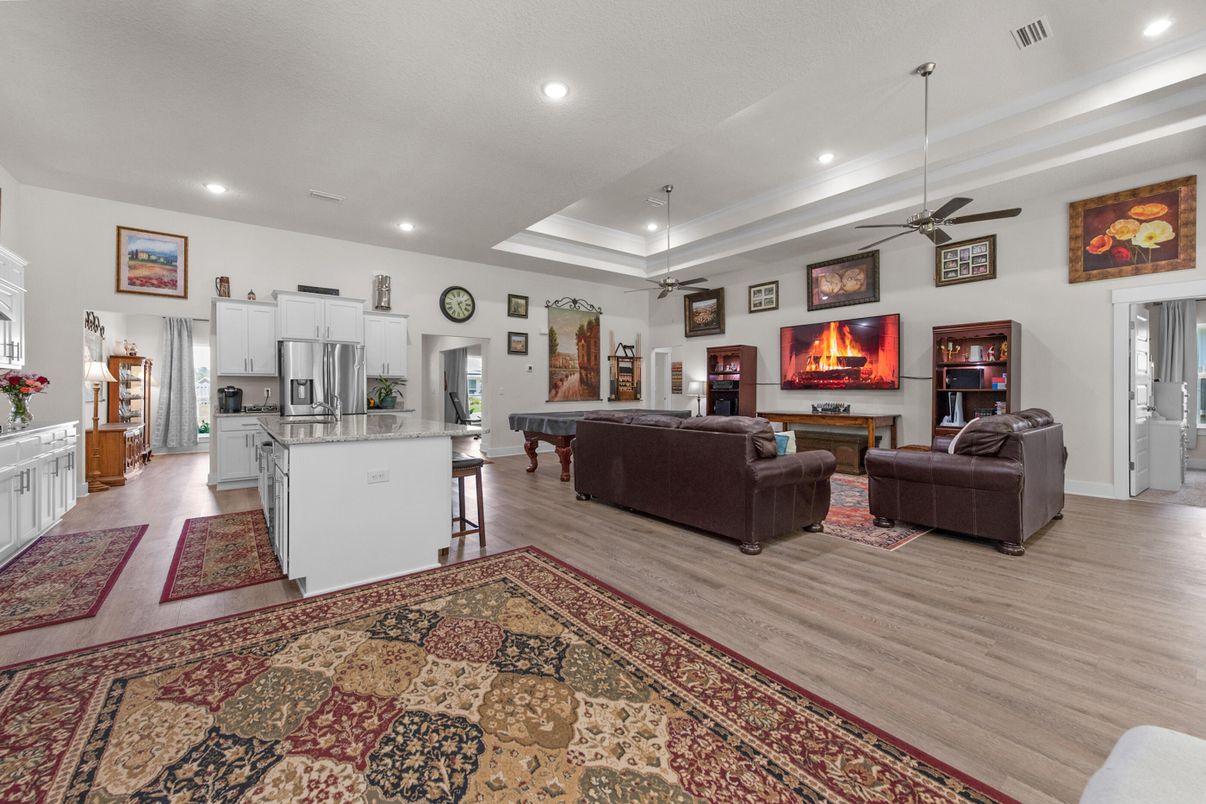 Interior, Kitchen, Living room, Recessed Lighting, Stainless Steel Appliances, Wood Texture Flooring