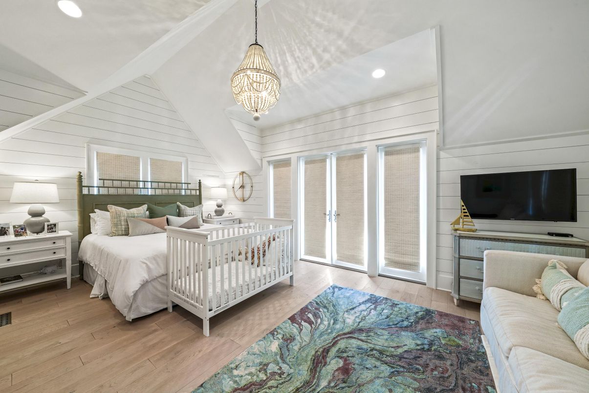 Bedroom, Interior, Pendant Lights, Recessed Lighting, Wood Texture Flooring