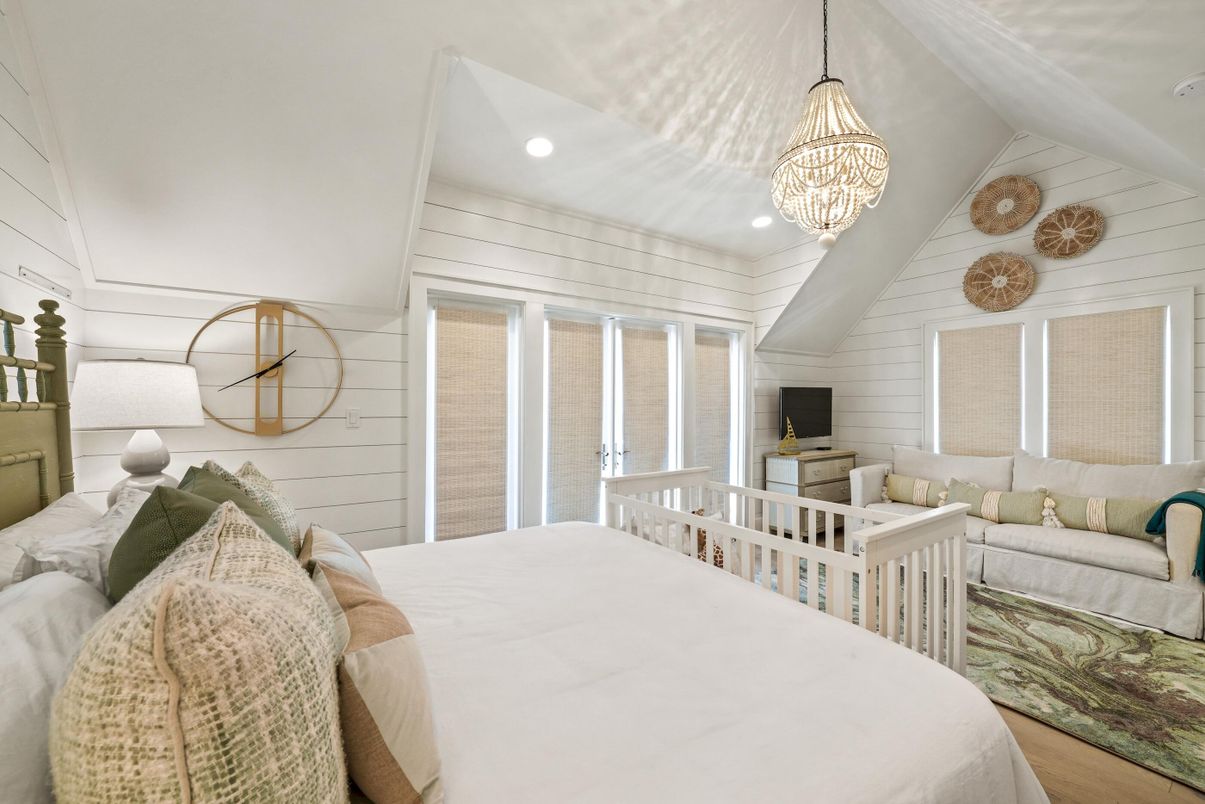 Bedroom, Interior, Pendant Lights, Recessed Lighting, Wood Texture Flooring