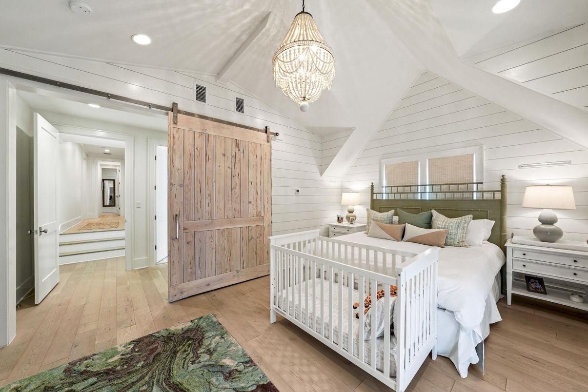 Bedroom, Chandelier, Interior, Recessed Lighting, Wood Texture Flooring