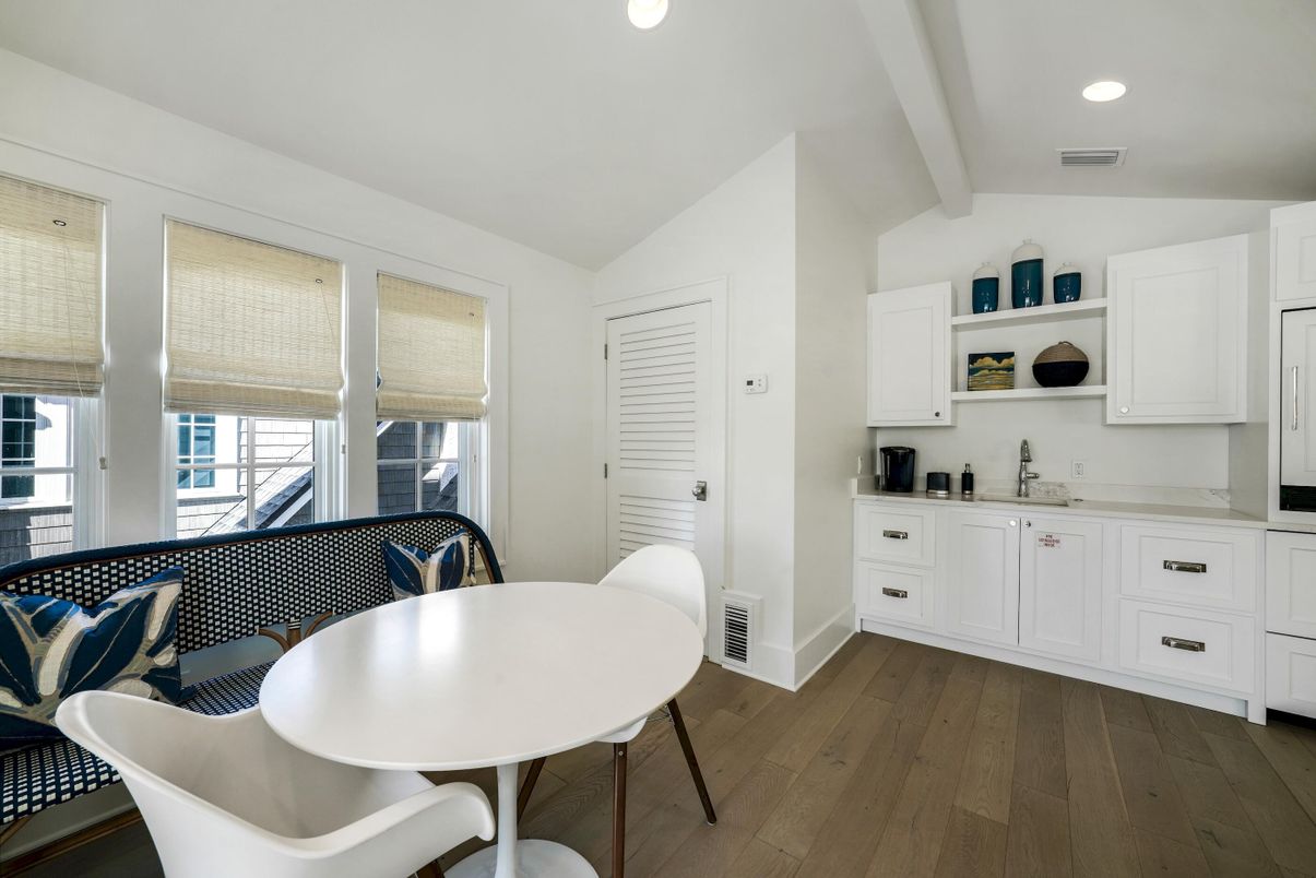 Dining room, Interior, Recessed Lighting, Wood Texture Flooring