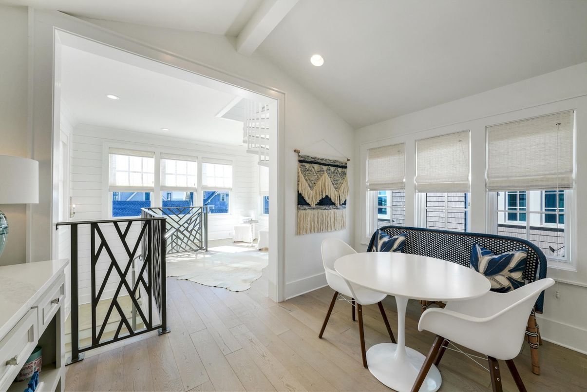 Dining room, Interior, Recessed Lighting, Wood Texture Flooring