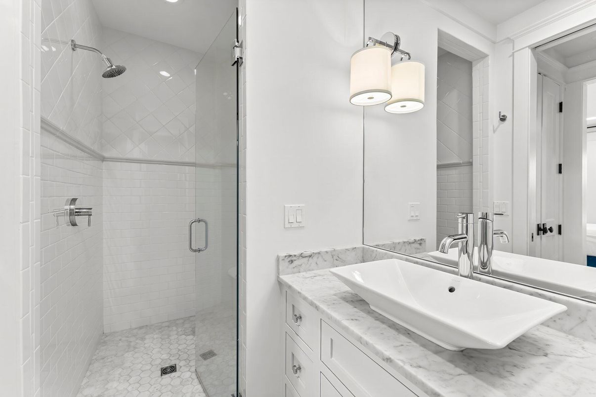 Bathroom, Glass Shower, Interior, Recessed Lighting