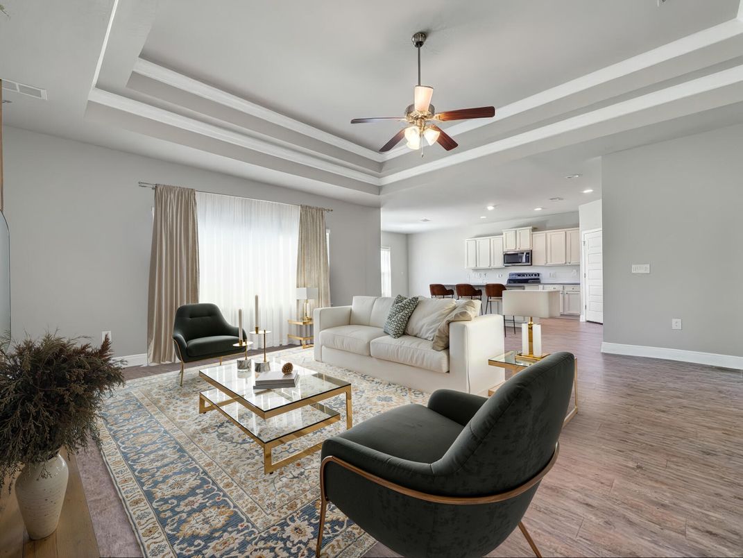 Interior, Kitchen, Living room, Recessed Lighting, Stainless Steel Appliances, Wood Texture Flooring