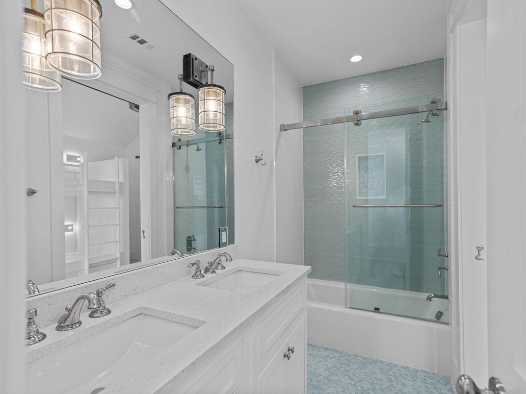 Bathroom, Dual Sink Vanities, Glass Shower, Interior, Recessed Lighting