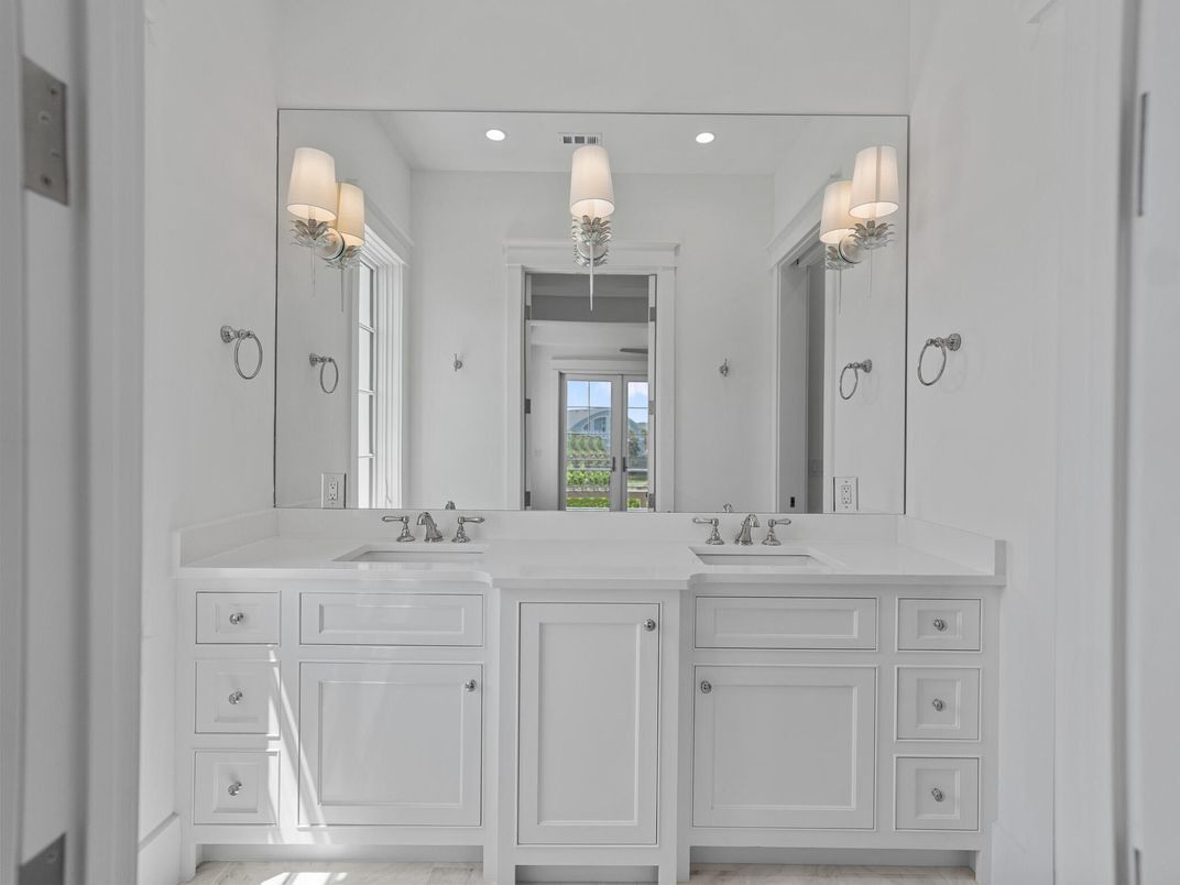 Bathroom, Dual Sink Vanities, Interior, Marble, Recessed Lighting