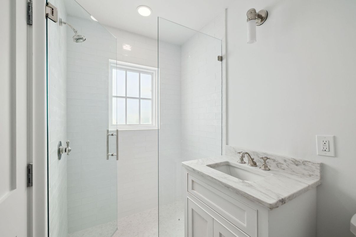 Bathroom, Glass Shower, Interior, Recessed Lighting
