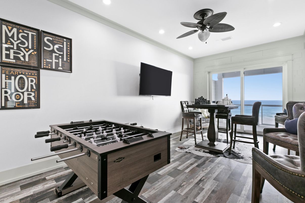 Game Room, Interior, Recessed Lighting, Water, Wood Texture Flooring