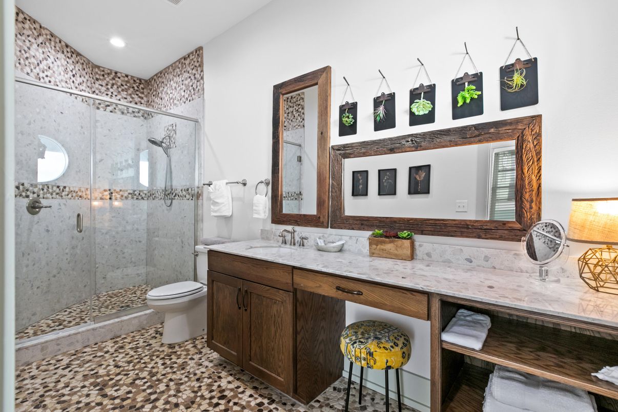 Bathroom, Dual Sink Vanities, Glass Shower, Interior, Recessed Lighting