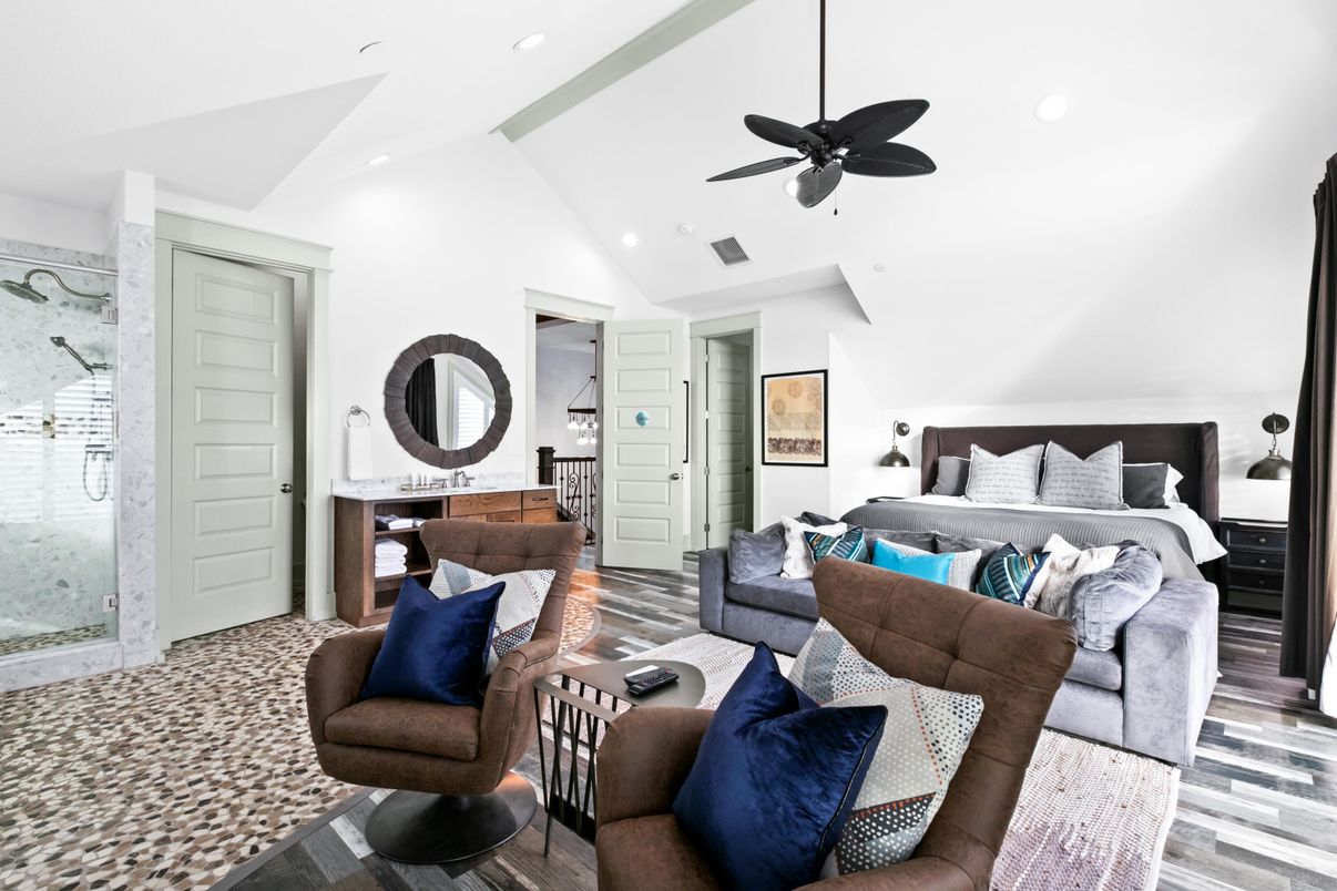Bedroom, Interior, Living room, Recessed Lighting, Wood Texture Flooring