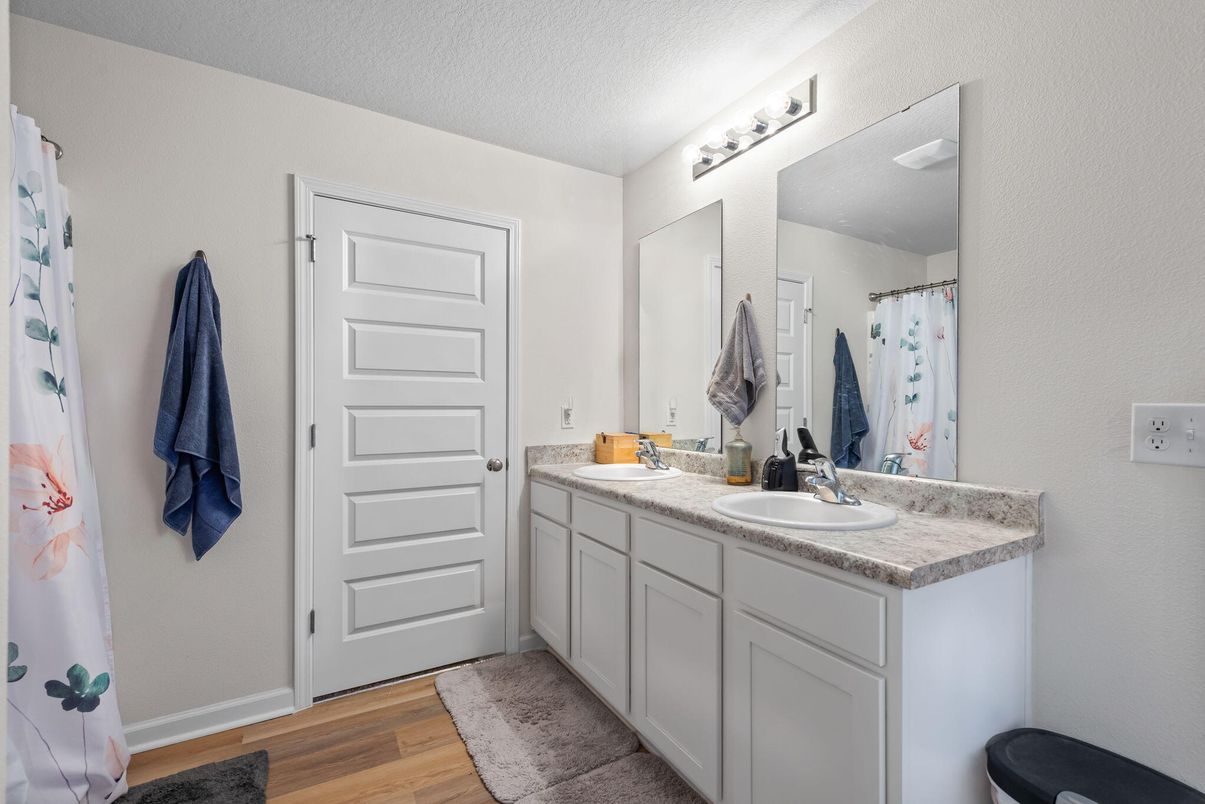 Bathroom, Dual Sink Vanities, Interior, Wood Texture Flooring