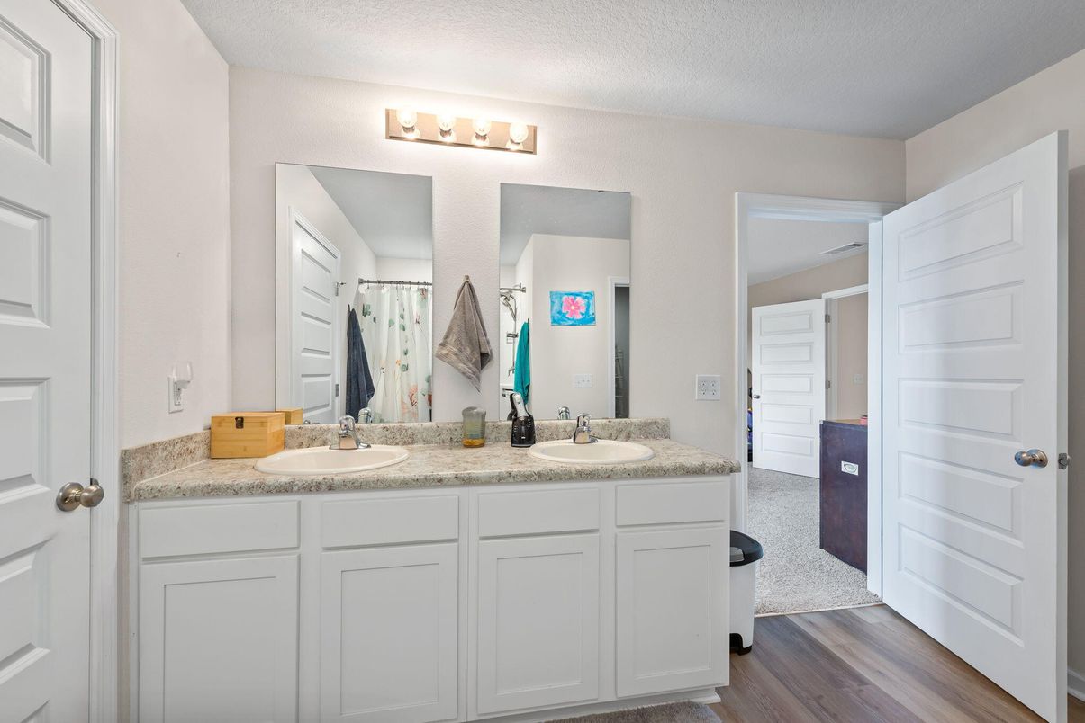 Bathroom, Dual Sink Vanities, Interior, Wood Texture Flooring