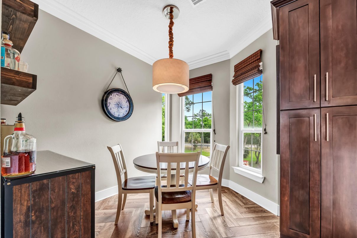 Dining room, Interior, Pendant Lights, Wood Texture Flooring