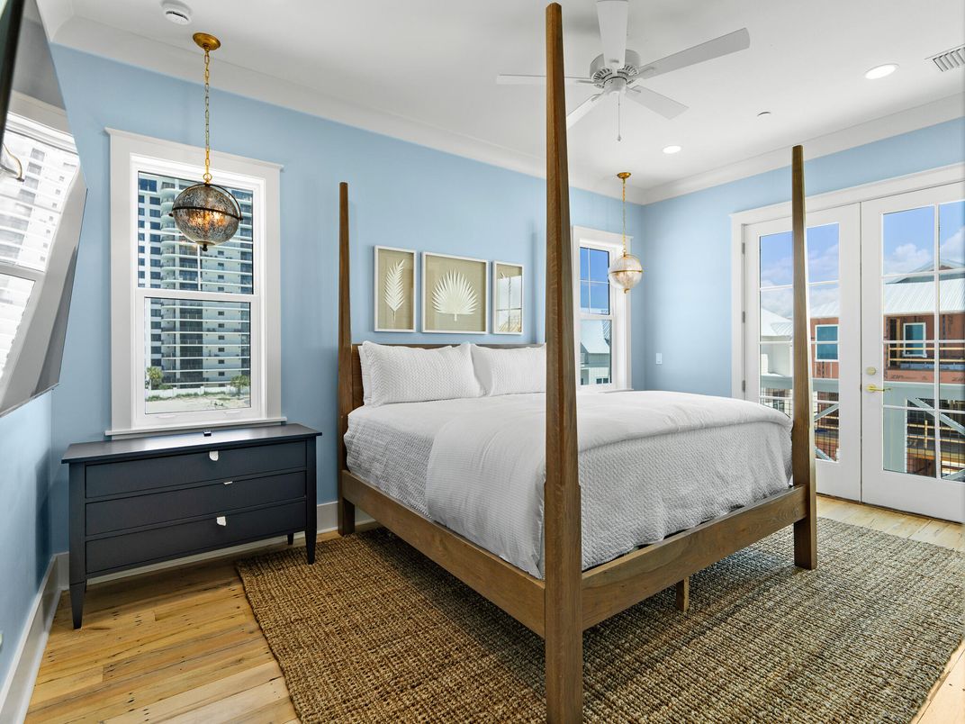Bedroom, Interior, Pendant Lights, Recessed Lighting, Wood Texture Flooring