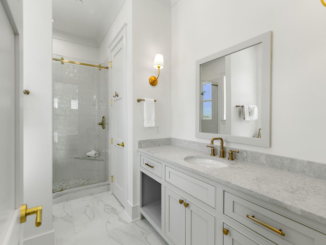 Bathroom, Dual Sink Vanities, Glass Shower, Interior, Marble