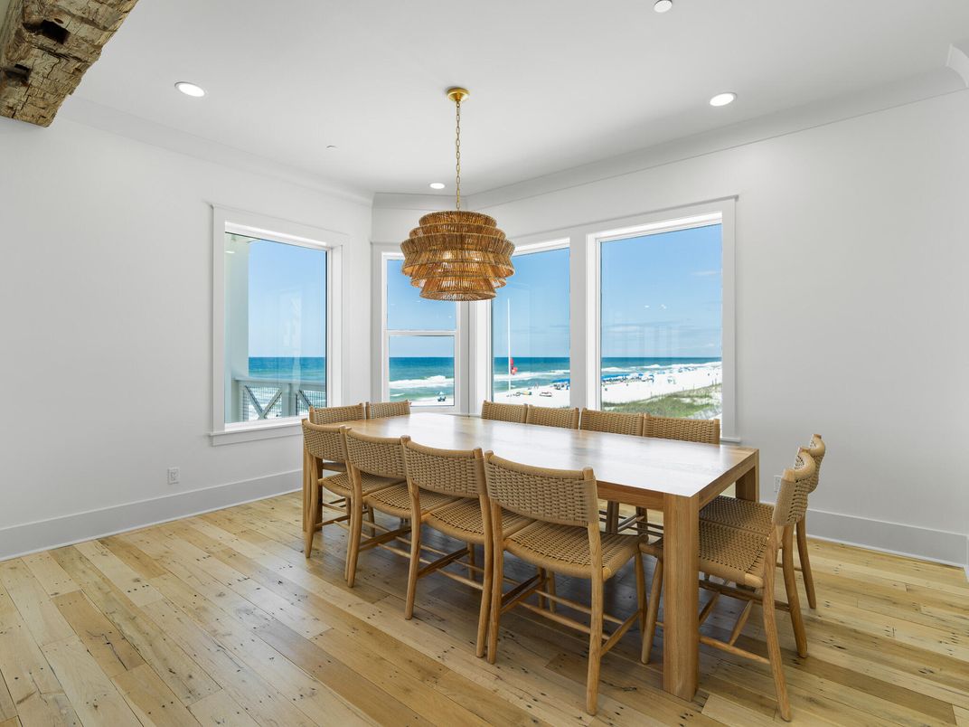 Chandelier, Dining room, Interior, Recessed Lighting, Water, Wood Texture Flooring