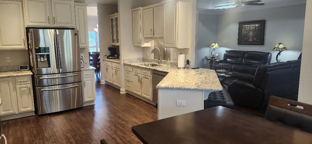 Interior, Kitchen, Living room, Stainless Steel Appliances, Wood Texture Flooring