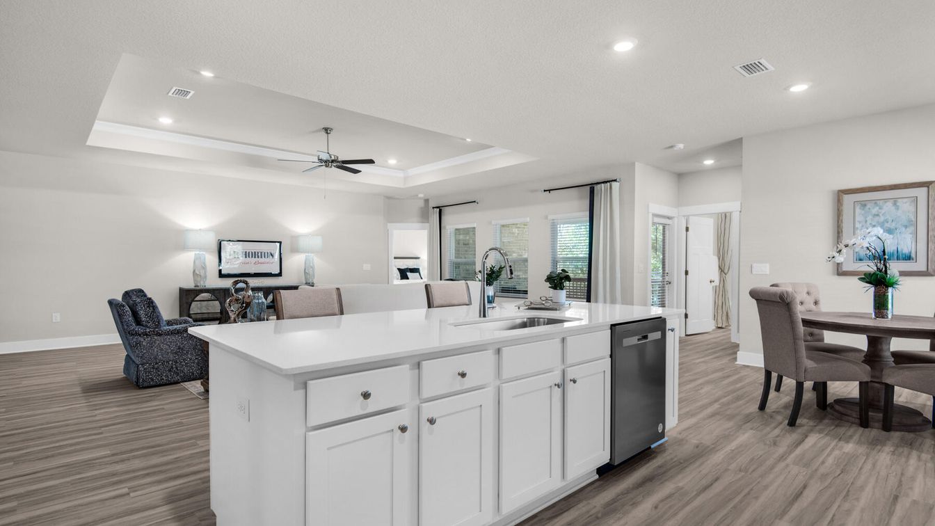Dining room, Interior, Kitchen, Recessed Lighting, Wood Texture Flooring