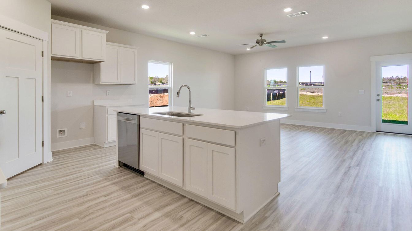 Interior, Kitchen, Recessed Lighting, Wood Texture Flooring