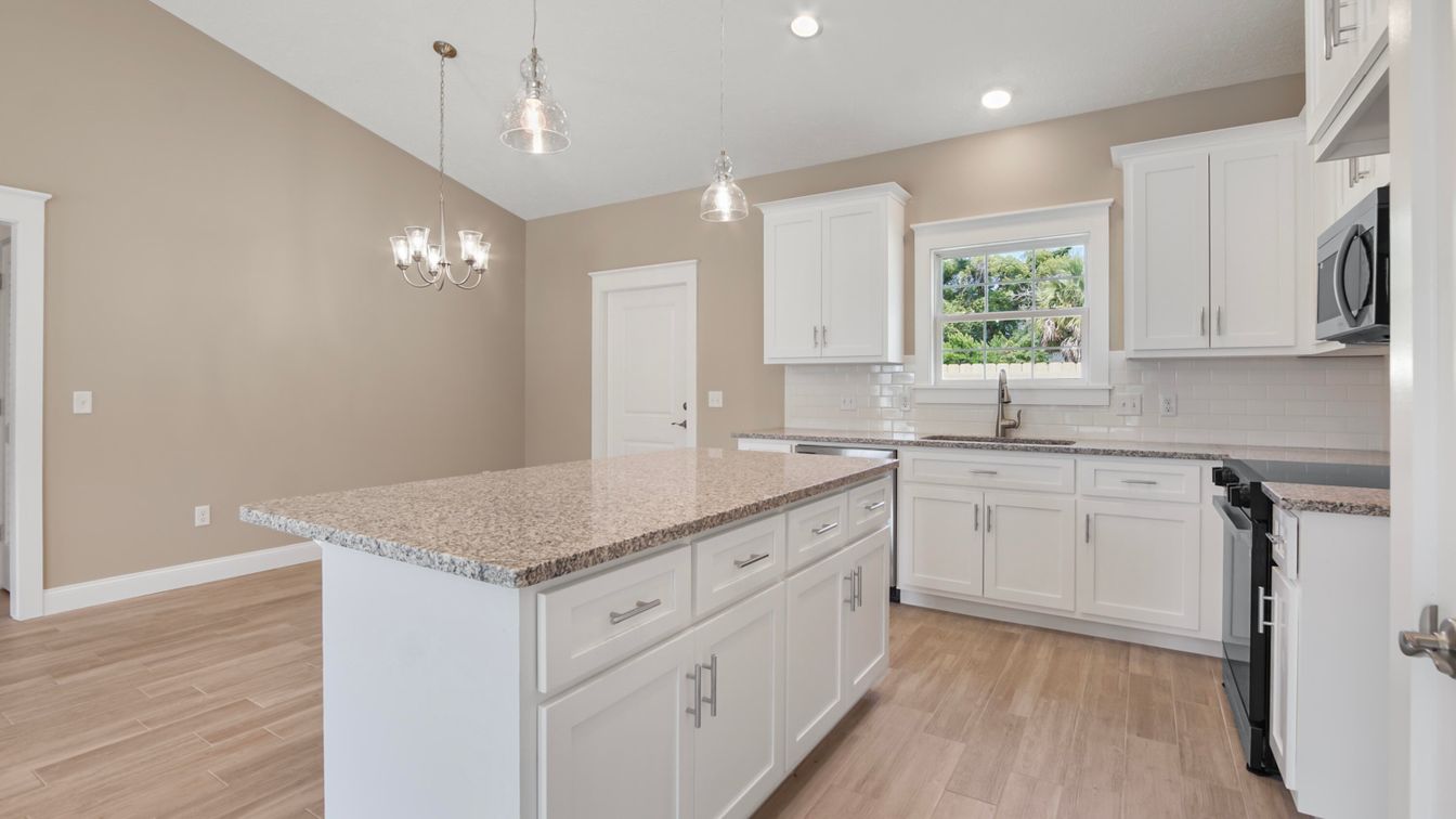 Interior, Kitchen, Pendant Lights, Recessed Lighting, Wood Texture Flooring
