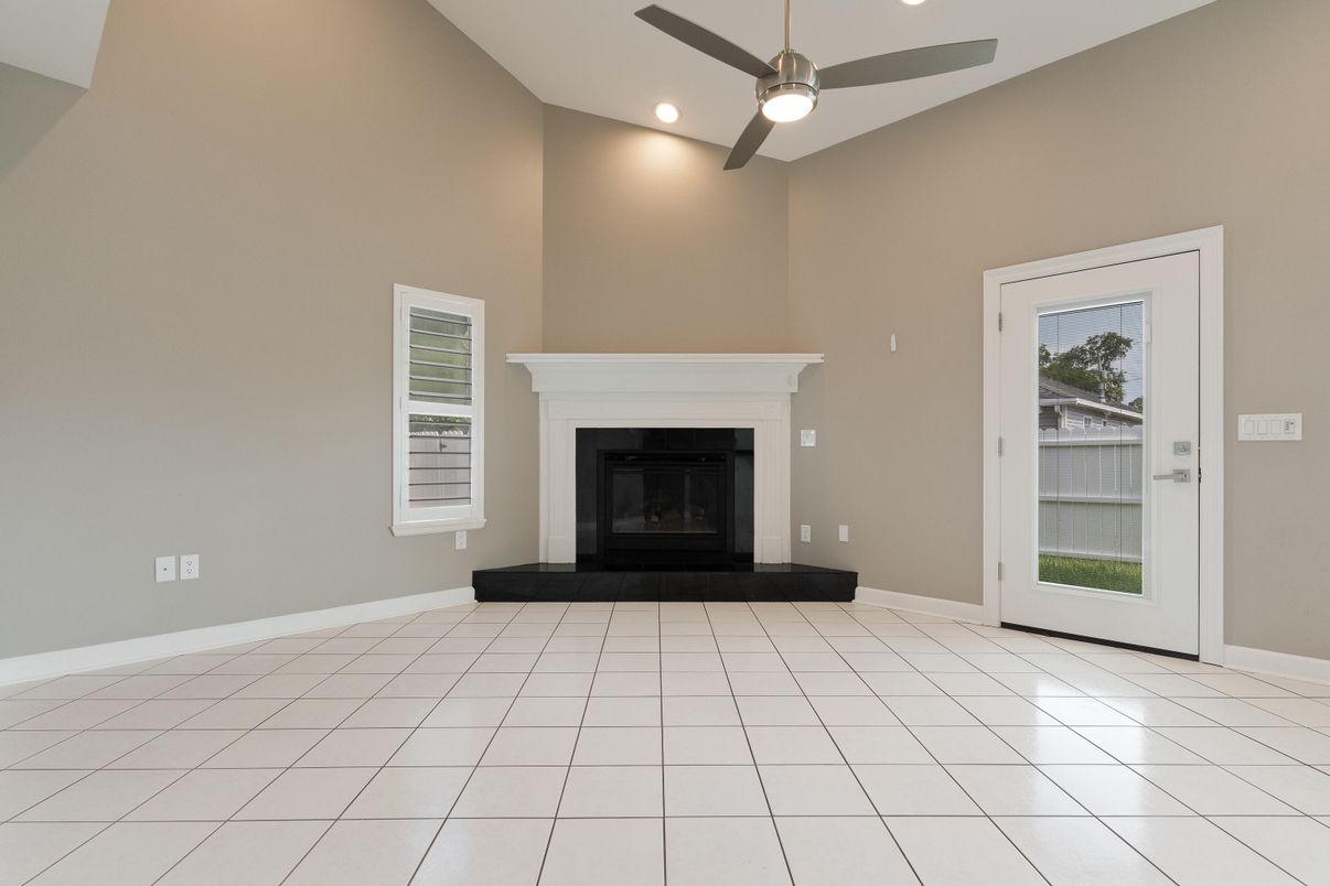 Empty room, Fireplace, Interior, Recessed Lighting