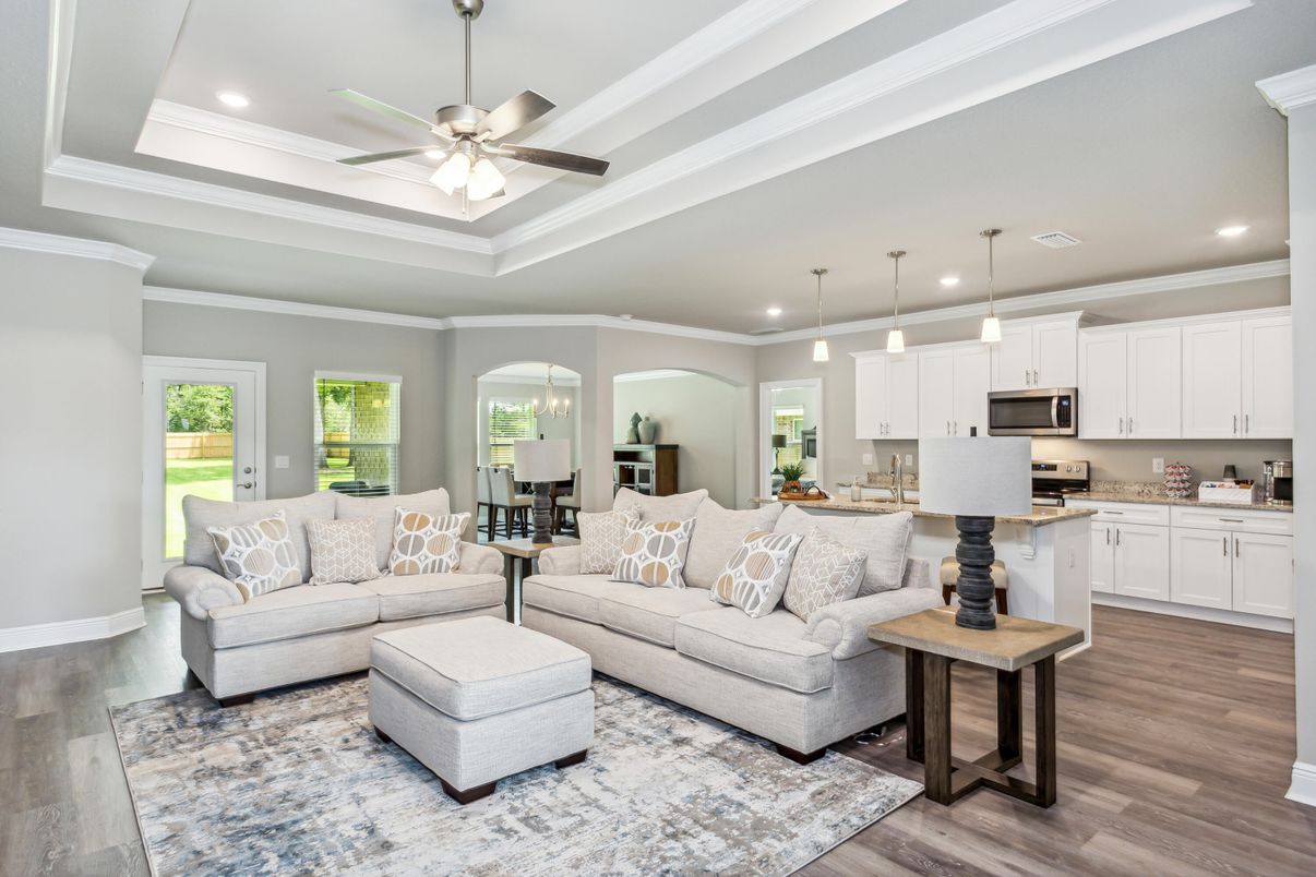Interior, Kitchen, Living room, Pendant Lights, Recessed Lighting, Stainless Steel Appliances, Wood Texture Flooring