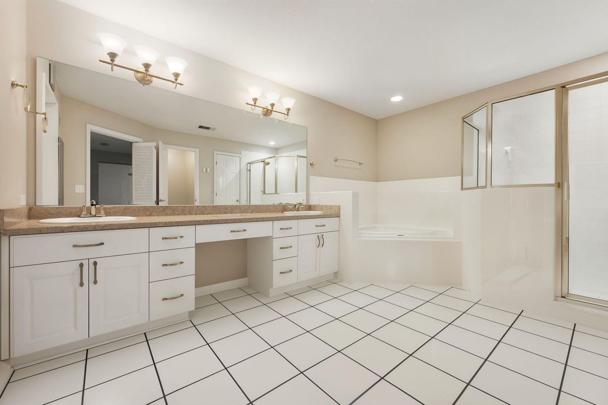 Bathroom, Dual Sink Vanities, Glass Shower, Interior, Recessed Lighting