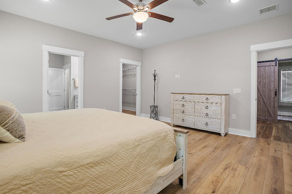 Bedroom, Interior, Recessed Lighting, Wood Texture Flooring